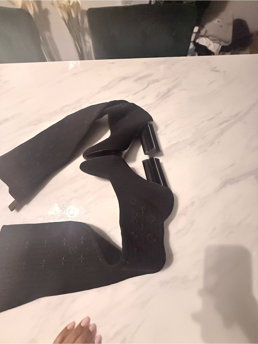 Louis Vuitton Black Over-the-Knee Monogram Stretch Boots with Block Heel - Picture 6 of 7